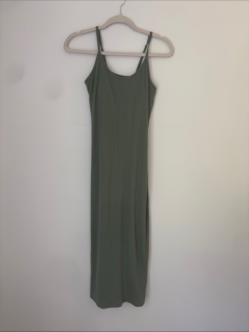 GAP Olive Green Fitted Ribbed Tank Midi Dress